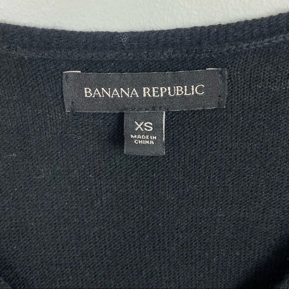 Banana Republic Cashmere Merino Wool Sweater Dress Black V-Neck White Trim XS‎ - Picture 4 of 14